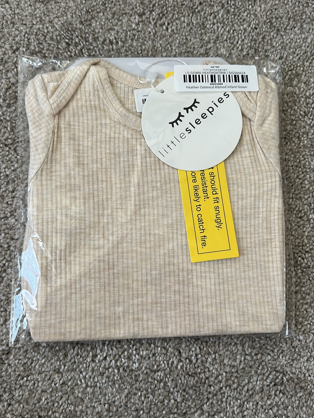 Little Sleepies Heather Oatmeal Ribbed Infant Gown - Beige
